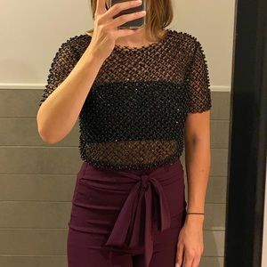 Windsor Black Jeweled See-Through Crop Top